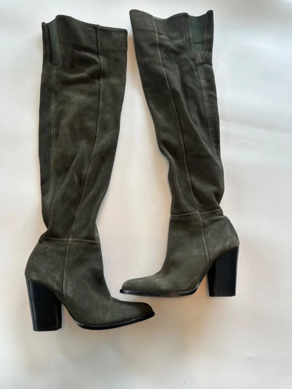 Aldo Women's 6.5 Green Khaki Over the Knee Heeled Boots Fall Autumn Career